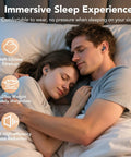 Couple wearing Noise Cancelling Silicone Ear Plugs for Sleep and Snoring Reduction, Soft Reusable for Deep Sleep, resting in bed