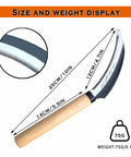 Grass Sickle With Sawtooth Edge Weeding Hoe For Garden, high toughness stainless steel and solid wood handle, size display