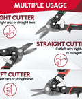 Left Straight Right Tin Snips Set 8 Inch for metal sheet cutting, high leverage aviation snips with CRV steel, multiple usage illustration