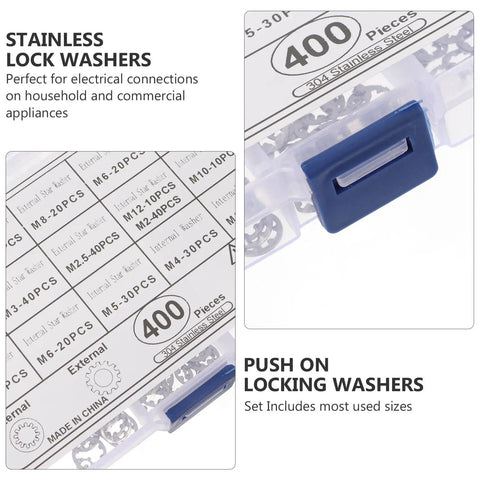 Internal And External Tooth Serrated Lock Washers Kit Heavy Duty Stainless Steel M2 To 12 in compartment box with label