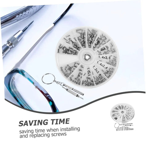 Eyeglass Repair Kit With Screws And Mini Screwdriver Components For Quick Fixes To Glasses Sunglasses And Watches, round case