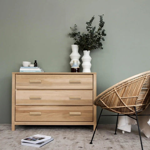 Wooden dresser with 5 Pack Golden Cabinet Pull Handles Single Hole T Bar Style For Cabinets Wardrobe Doors Drawers Kitchen Cupboards installed