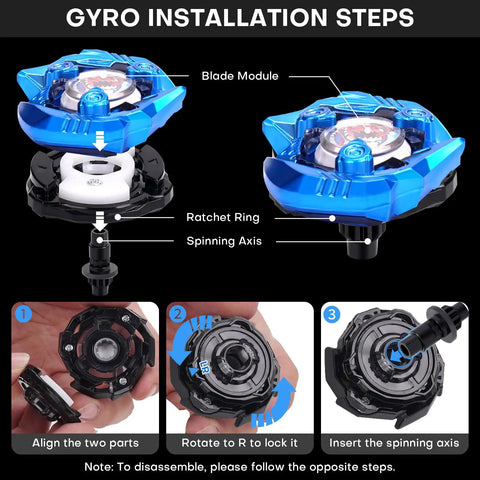 Assembly guide for Stadium Battling Set With 4 Spinning Tops 2 Launchers And Arena Featuring X Acceleration Rail For High Speed Battles