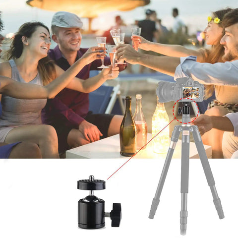 Quad Pack Quarter Inch Swivel Mini Ball Head Mount for Tripods and Stands 360 Degree Rotating Base Adapter on tripod with camera