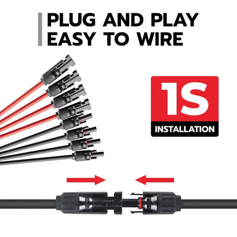 Solar Y Branch Connectors Set For 2 To 8 Panels with plug and play labels and wiring connectors illustration.