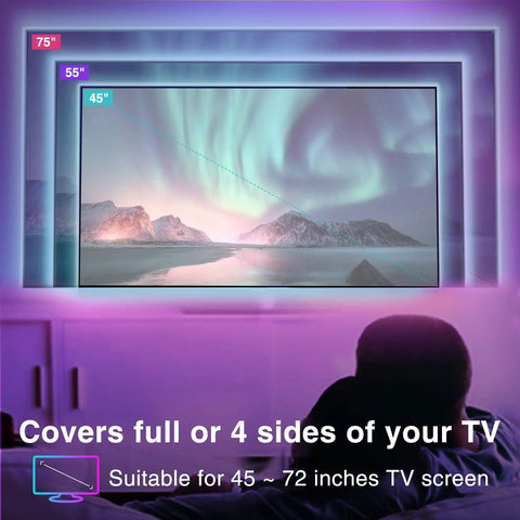 Smart TV LED Backlights For 45 To 75 Inch TVs Eight Segment RGB Light Strips With WiFi Google Home Voice Control Music Sync