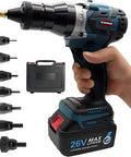 Badass Cordless Rivet Gun And Electric Rivet Nut Puller With M3 Through M12 Head Kit For Auto Repairs and Sheet Metal Fixes, handholding tool with multiple heads.