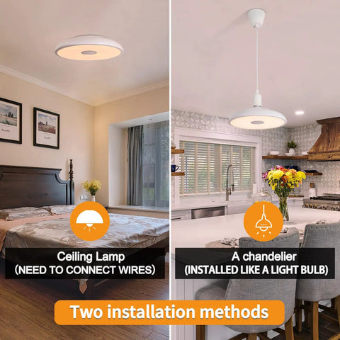 Waterproof LED Flush Mount Ceiling Light With Bluetooth Speaker IP44 11 Inch 18W Dimmable RGB Color Changing Lamp in room settings