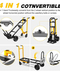 4 in 1 hand truck conversion guide showing heavy duty 4 In 1 Convertible Hand Truck Dolly Cart With Wheels. Easy switching methods.