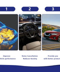 Diagram showing car engine, car interior, and Nissan car on road with captions "Improve vehicle performance," "Noise Cancellation," "Better protection."