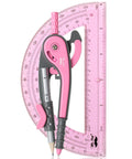 6 Inch Compass And Protractor Gear For Geometry And Drafting, precision pink plastic compass with protractor and ruler