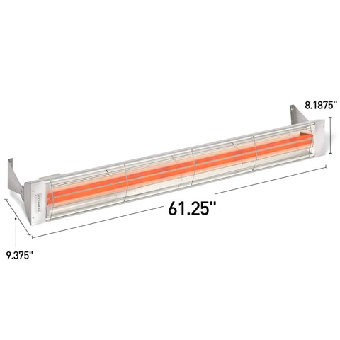 Dual Element Electric Patio Heater In Stainless Steel, 6000 Watt, 240 Volt, 61 Inch Long, Black Finish, Energy Efficient, Zero Emissions