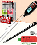 Digital Meat Thermometer With Long Probe Instant Read In Two Seconds Backlit Display For Grilling Cooking Baking Candy Oil And Liquid Thermometer Battery Included Perfect Kitchen Tool For A Boss Level Cook with battery and accessories visible