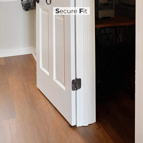 Adjustable Two Way 2D Steel Hinge for doors installed on a white door, Rustic Umber finish, visible being opened