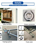 Turnkey Mobile Coffee Trailer For Sale 13 Foot Fully Equipped Commercial Food Truck showing sales window, power connector, towing system, truck jack.