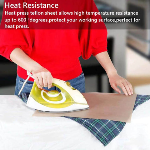 Person using iron with 3 Pack PTFE Sheets For Heat Press 16x12 Inches Non Stick Reusable Craft Mat on table