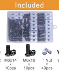 All In One M6 T Nut And Screws Kit For 1010 Aluminum Extrusion with 40 M6 socket cap screws, 96 sliding T nuts, 1 hex wrench visible