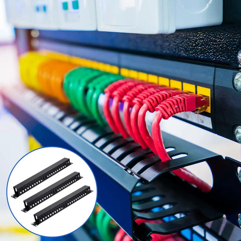 8 Piece 19 Inch Rack Cable Management Kit for 1U 24 Slot Horizontal Server Mount Organizer with cables in data center