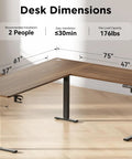 Big Game Changing L Shaped Standing Desk With Cup Holder Electric Height Adjust Corner Computer Workstation Ergonomic Sit Stand Up Home Office Gaming Station Spacious Black Walnut Finish dimensions with measurement details.