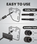 Diagram of Harley Twin Cam Inner Bearing Installer And Puller Tool Kit For 1999 Up Models with dimensions and parts labeled.