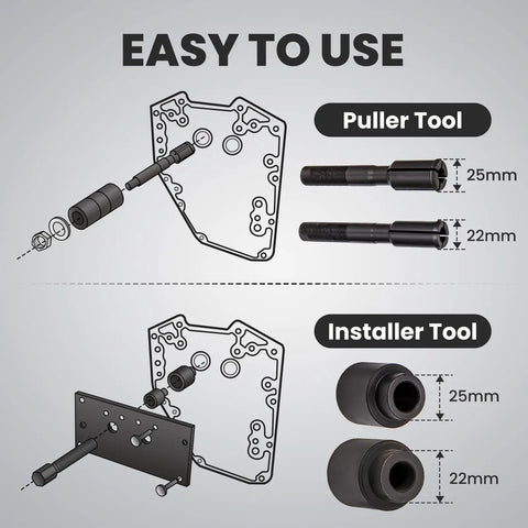 Diagram of Harley Twin Cam Inner Bearing Installer And Puller Tool Kit For 1999 Up Models with dimensions and parts labeled.
