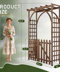 7.1Ft Wooden Garden Arbor With Gate And Picket Fences Lattice Sides Weather Resistant Arch Trellis For Climbing Plants Outdoor Yard And Wedding Decor No Fuss Entrance Way Accent Piece For Pathways And Backdrops