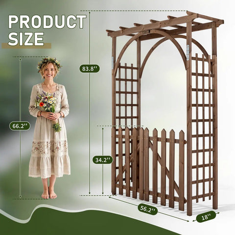 7.1Ft Wooden Garden Arbor With Gate And Picket Fences Lattice Sides Weather Resistant Arch Trellis For Climbing Plants Outdoor Yard And Wedding Decor No Fuss Entrance Way Accent Piece For Pathways And Backdrops