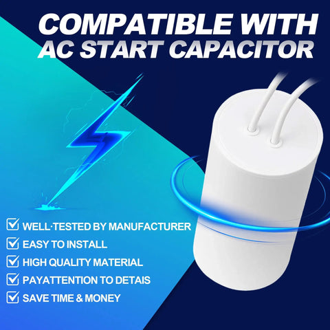 Image of a Universal 60uF Motor Capacitor Replacement for Auto Lift Power Units with text highlighting features.