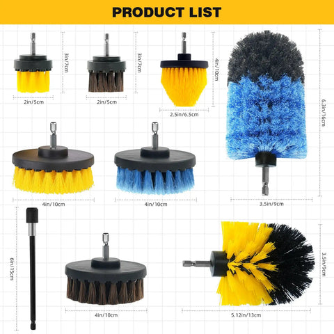 9 Pcs Drill Brush Attachments Set With Soft And Hard Bristles, various sizes and colors, for versatile cleaning tasks
