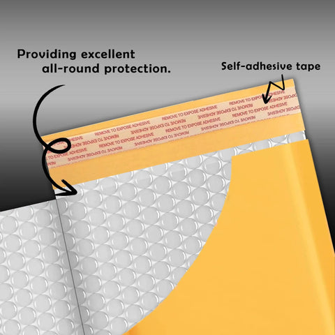 Close-up of the cushioned interior and self-sealing flap of Kraft Bubble Mailers 8.5x12 Self Sealing Padding Envelopes 25 Pack