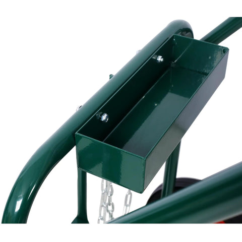 Heavy Duty 440 Lbs Welding Cylinder Cart With 10 Inch Solid Rubber Wheels Dual Oxygen And Acetylene Tank Dolly Removable Steel Cart For Secure Gas Cylinder Transport And Storage Green close-up of steel toolbox and frame