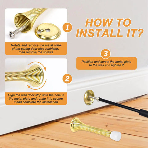 Installation guide for Spring Door Stoppers 12 Pack Wall Protectors For Inside Doors With 6 Rubber Bumpers Gold Finish Elastic Steel