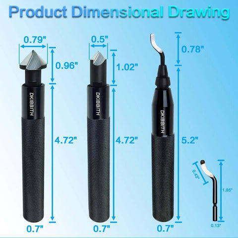DKIBBITH 13-piece deburring tool set with knurled black handles; includes two countersinks and eleven blades