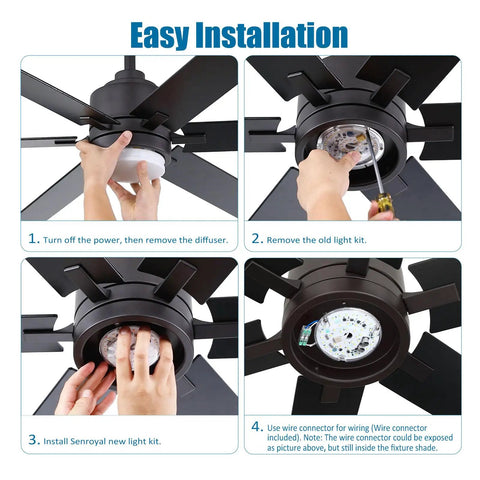 Easy installation steps for 4 Inch Ceiling Fan Led Light Replacement 6000K Hella Bright Retrofit Kit with new light kit fitting.