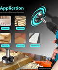 Straight Shooting Precision Forstner Bit Set For Woodworking And Carpentry Smoothly Bores Clean Holes In Hardwood Plywood Composites 16 Piece Pro Drill Kit in use on solid material.