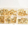 Sweet Heavy Duty 150 Piece Brass Ring Terminal Kit With Non Insulated Crimp Lugs Perfect For All Wiring Chores And Electrical Projects You Need A Solid Set That Works Great For Any Job Around the House Or Shop Today. open brass ring terminal kit in clear plastic organizer
