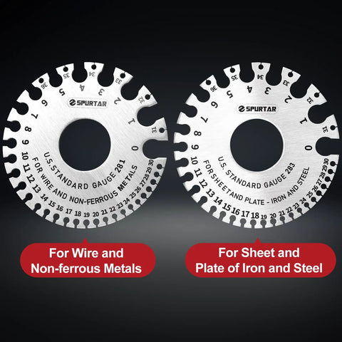 Front view of Two Round Gauges in Three Piece Wire Gauge Tool Kit Dual Sided Stainless Steel Thickness Gauges For Wire And Sheet Metal