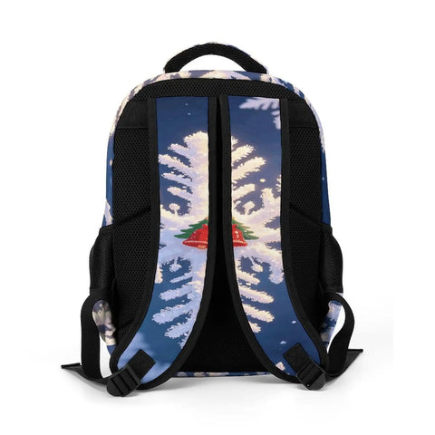 Back view of Christmas Frost Snowflake Print Unisex Backpack With Large Capacity Durable Polyester Material Breathable Everyday Carry Daypack