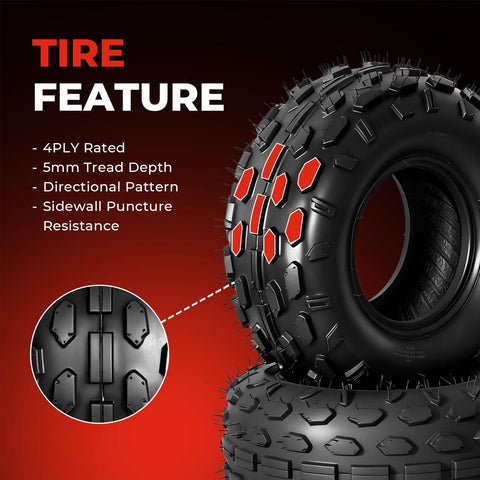 145/70-6 Tubeless Go Kart And Mini Bike Tires Set Of 2, 4-ply nylon construction, side view showing rugged tread pattern and features