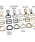 Heavy Duty 15 Piece Bronze Hardware Kit For Bags Featuring Rock Solid Swivel Hooks D Rings And Tri Glide Buckles Made From Zinc Alloy Built Tough and colorful accessories.