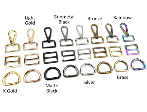 Heavy Duty 15 Piece Bronze Hardware Kit For Bags Featuring Rock Solid Swivel Hooks D Rings And Tri Glide Buckles Made From Zinc Alloy Built Tough and colorful accessories.