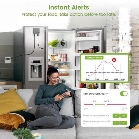 WiFi Fridge Thermometer With Freezer Alarm, Digital Temp Sensor, Email And App Alerts used in modern kitchen setting