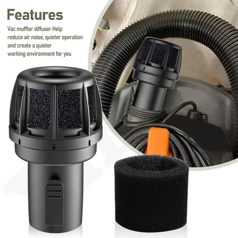 Two Point Five Inch Muffler Diffuser Vacuum Attachment For Wet Dry Vacs With Replacement Sponge Easy Install Diffuser Nozzle Compatible With Craftsman Shop Vacuums Reduces Noise And Boosts Dirt Sucking Power