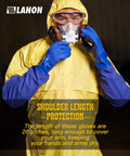 Person wearing 26 Inch PVC Chemical Resistant Gloves Heavy Duty Long Rubber Work Gloves For Acid Alkali Oil Protection XL