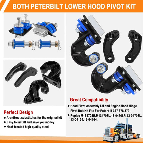 Lower Hood Pivot Kit With Hinge Bolts And Bushing Bracket For 377 378 379 Trucks Replacement Includes various parts on display