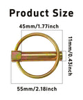 Four Piece Linch Pin Set With 11mm Diameter And 45mm Length Heavy Duty Locking Pins For Farm Tractors Trailers Mowers And Trolleys Zinc Plated Carbon Steel Built To Take Rough Use Like A Real Workhorse. 11mm x 45mm linch pin size diagram