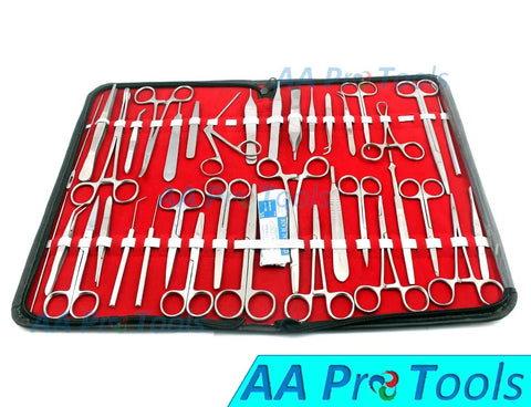 Pro-Grade Stainless Steel Dissection Kit, 157-Piece Biology Anatomy Set Featuring surgical tools in red case.