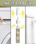 All In One Appliance Touch Up Paint Pen For Quick Fix And Rust Prevention, Bluish White Finish For Refrigerators, Washers, Dishwashers, Microwaves And Other Home Appliances, shown in use with close-up on scratches.
