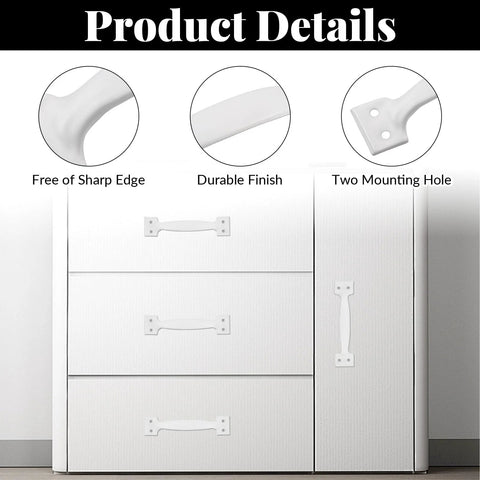 Close-up of 2 Pack White Barn Door Handle Pulls 5.5 Inch With Screws on a white cabinet with focus on handle design details.