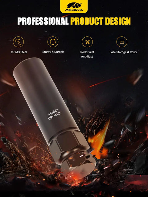 Close-up of spline socket from 8 Piece Pro Grade Spline Lug Nuts Socket Set With Locking Nut Removal Tool Kit on fiery background